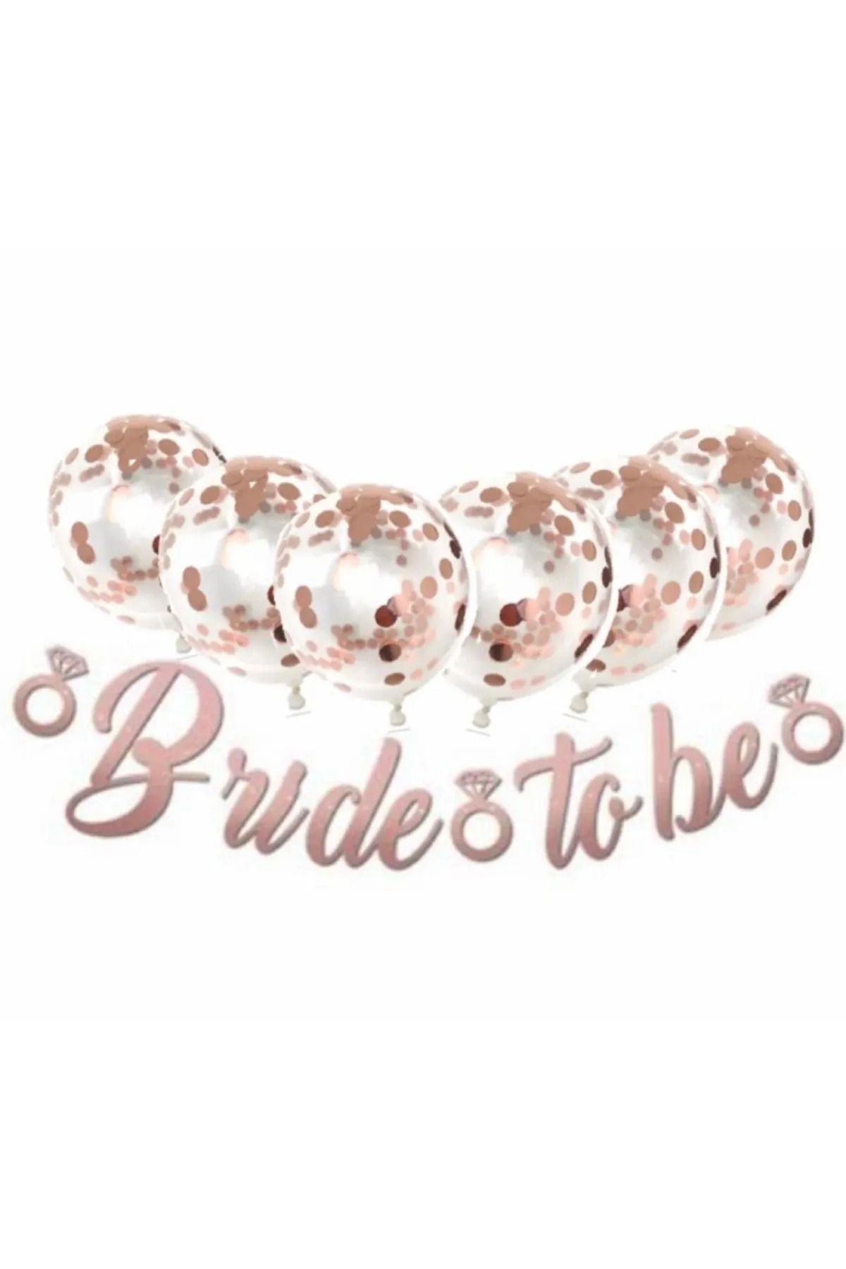 Parti Zamanı Rose Gold Konfetili Şeffaf Balon Rose Gold Bride To Be Kaligrafi Yazı