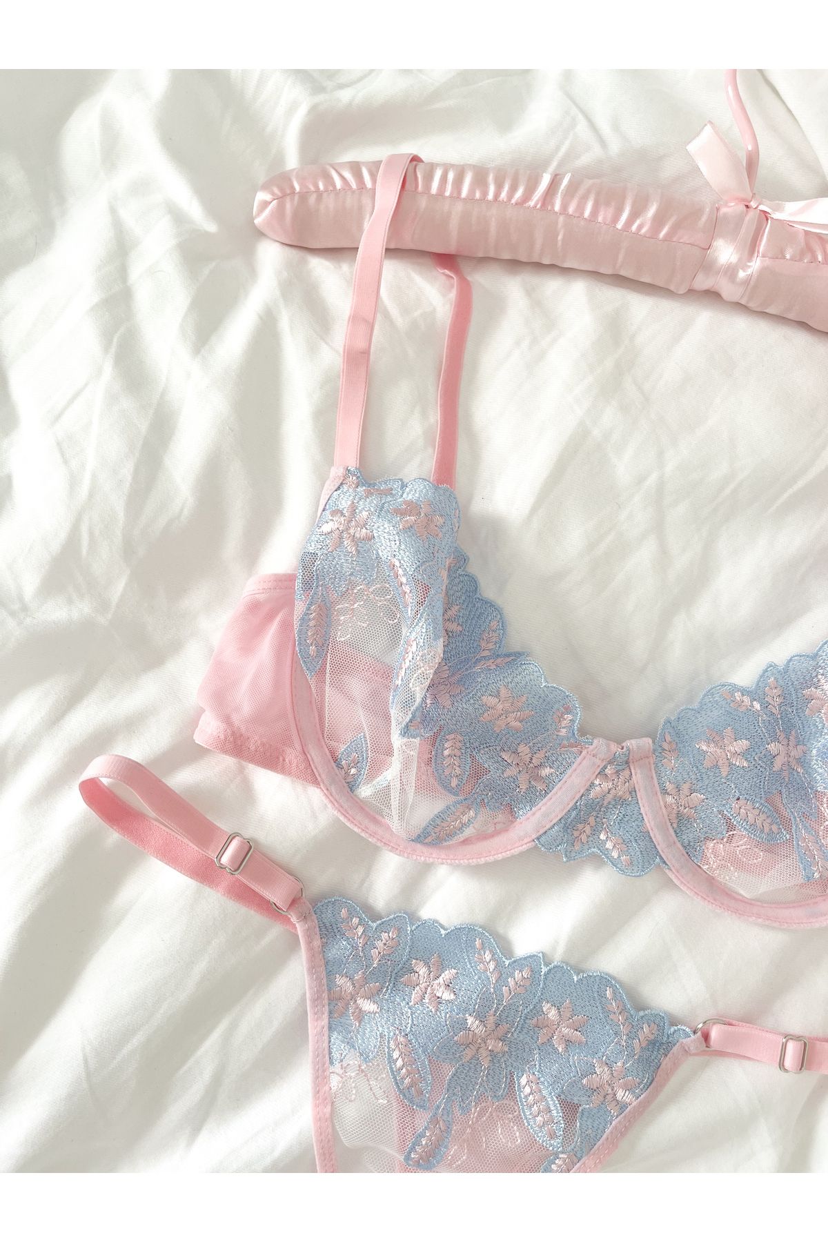NATTY Transparan Blossom Balenli Sütyen Takım