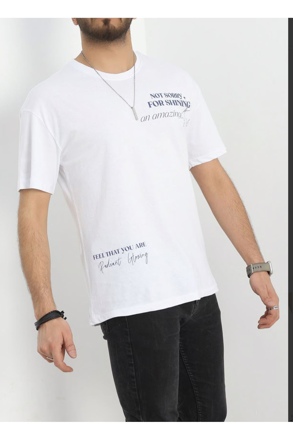 cevheri store Baskılı Penye Erkek Tişört Beyazlaci