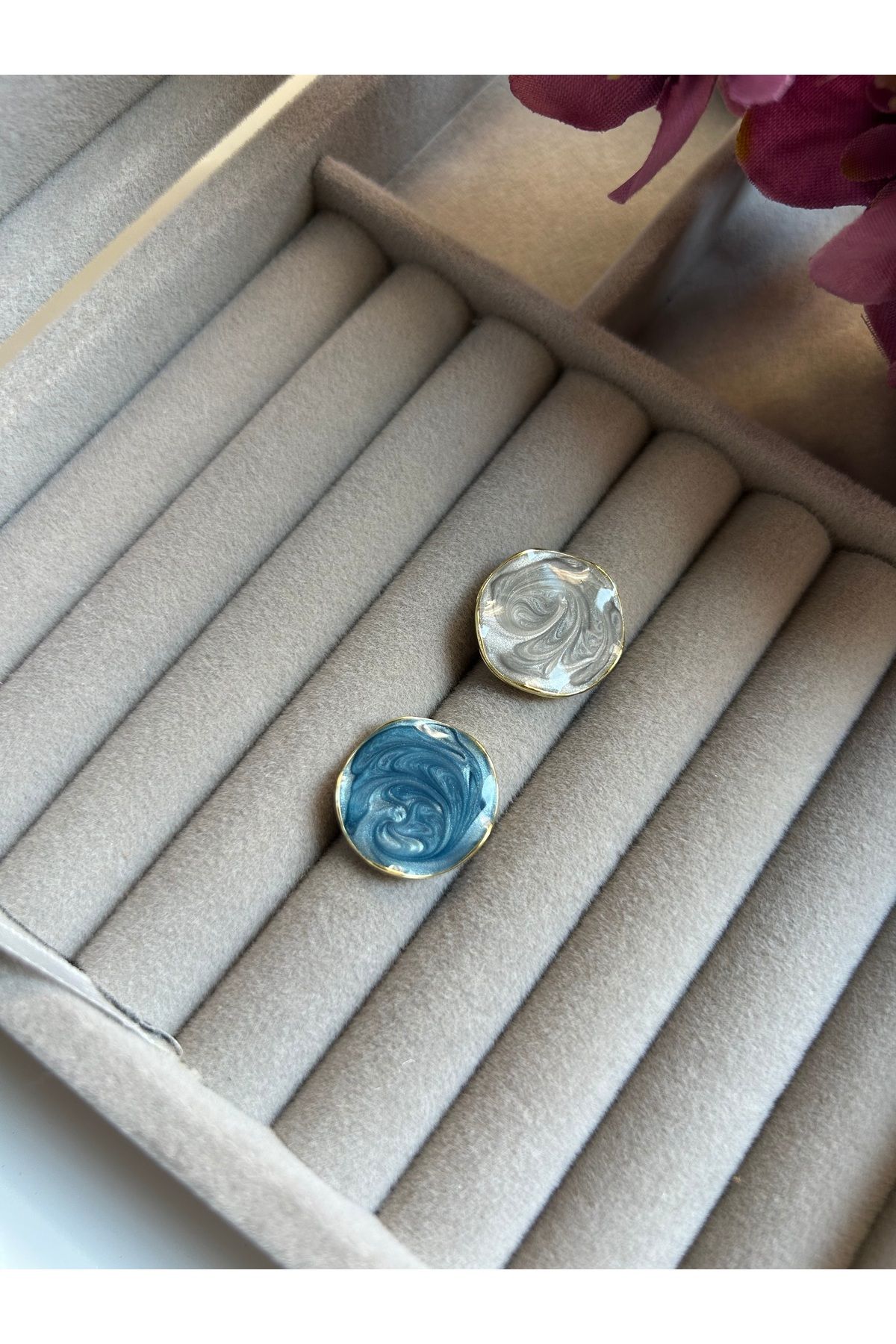 MOONJEWELLERY İki Renk Yuvarlak Küpe