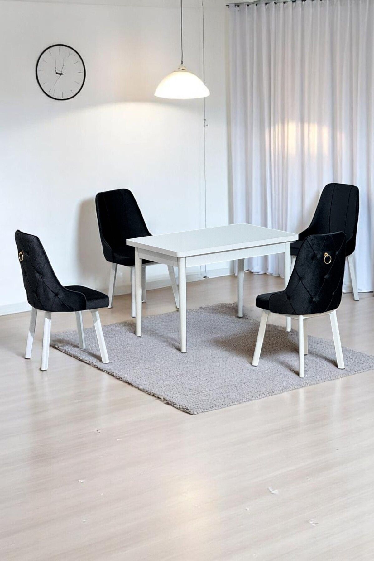 Still Beyaz MDF 70x110 Sabit Mutfak Masası Takımı Beyaz Metal Ayak 4 Antrasit Sandalye-0