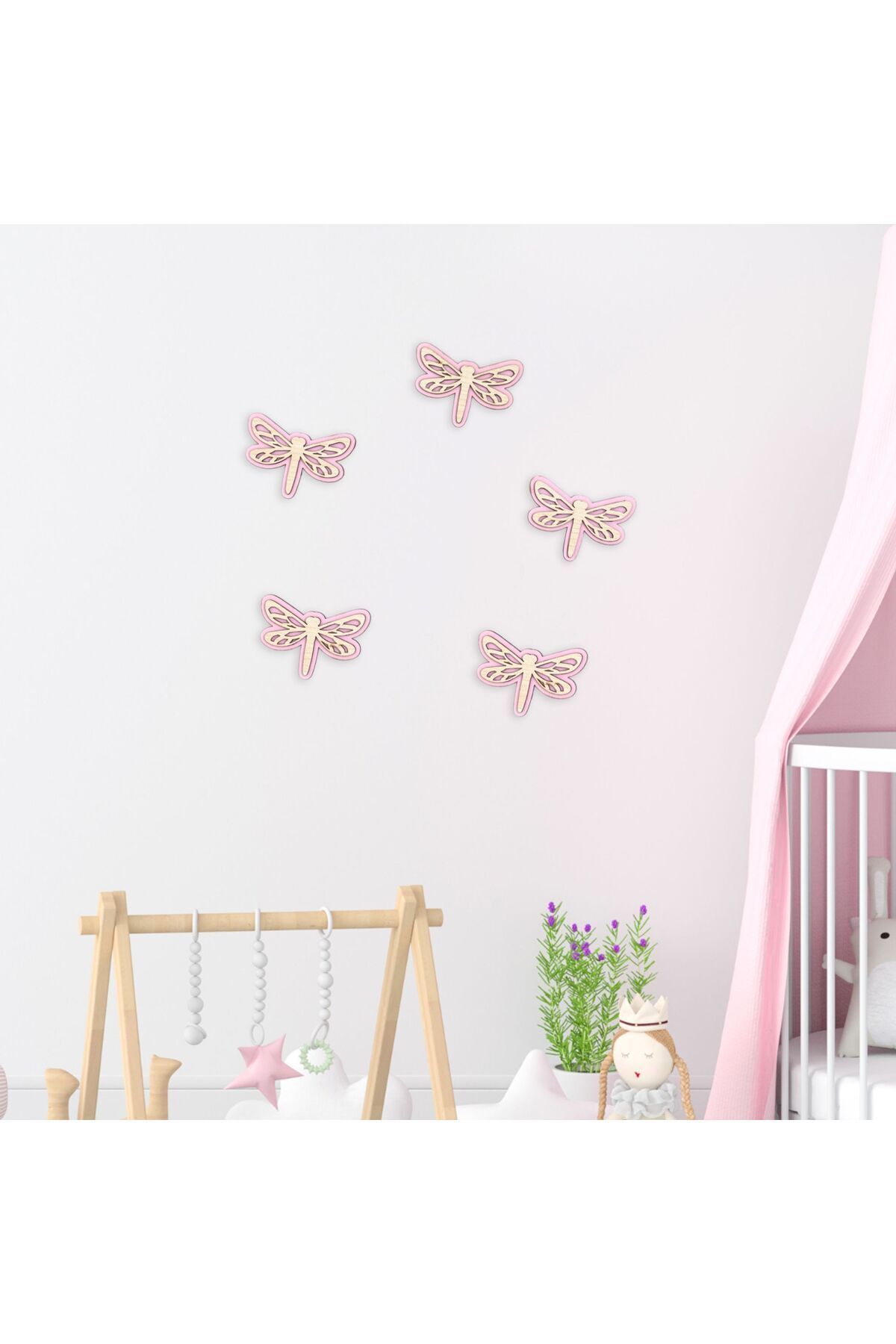 SerenityHaven Ahşap Yusufçuk Duvar Süsü 5’li Set – Çocuk Odası Dekoru | 5 Renk Seçeneği, Bebek Odası Dekorasyon