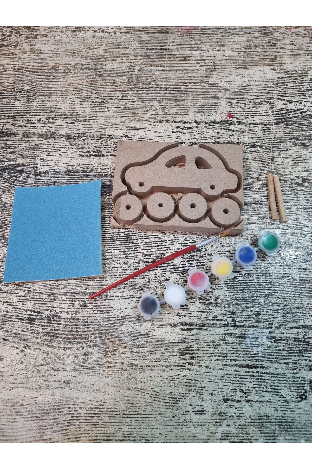 Eymen Hobi Etkinlik Seti Mdf Ahşap Araba Boyama Seti STEM Montessori Sanat Etkinliği