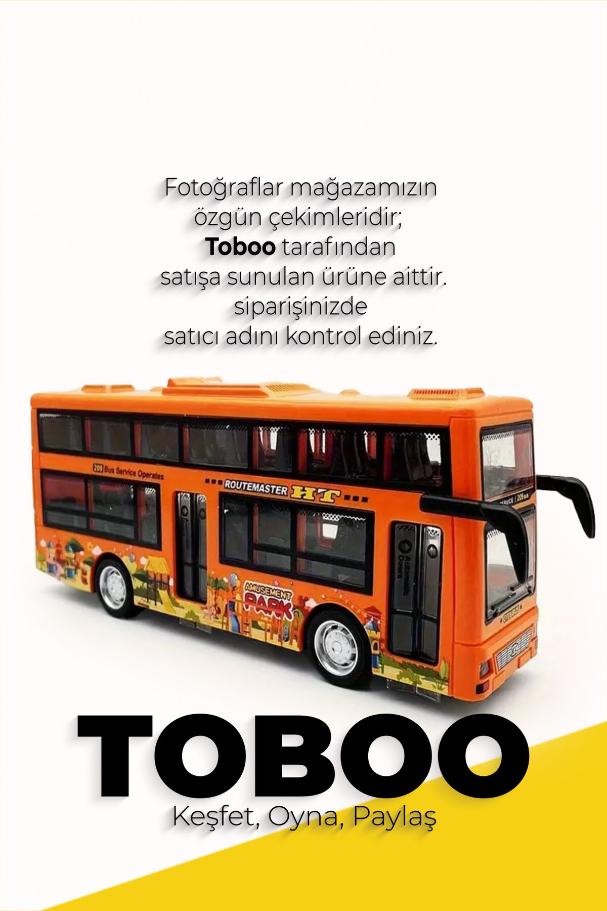shop 2 Katlı Sesli & Işıklı Oyuncak Otobüs – 19,5×4,5×8 cm, Metal & Plastik Detaylı