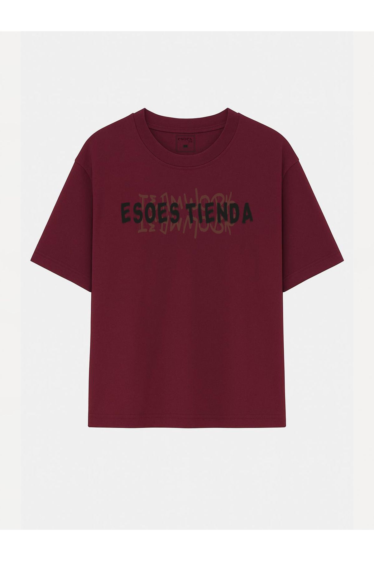 EsoesTienda Kadın Oversize Teamwork Baskılı Pamuklu Tişört