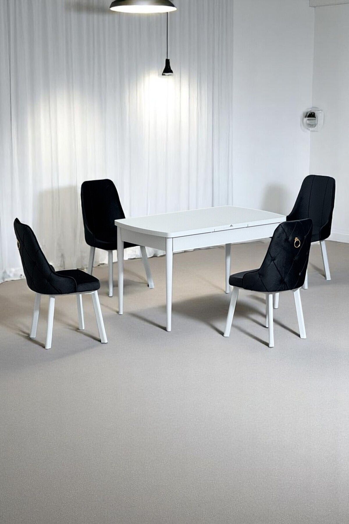Monera Beyaz 80 x 132 Açılabilen MDF Masa Metal Ayaklı Mutfak Masası Takımı 4 Antrasit Sandalye-0