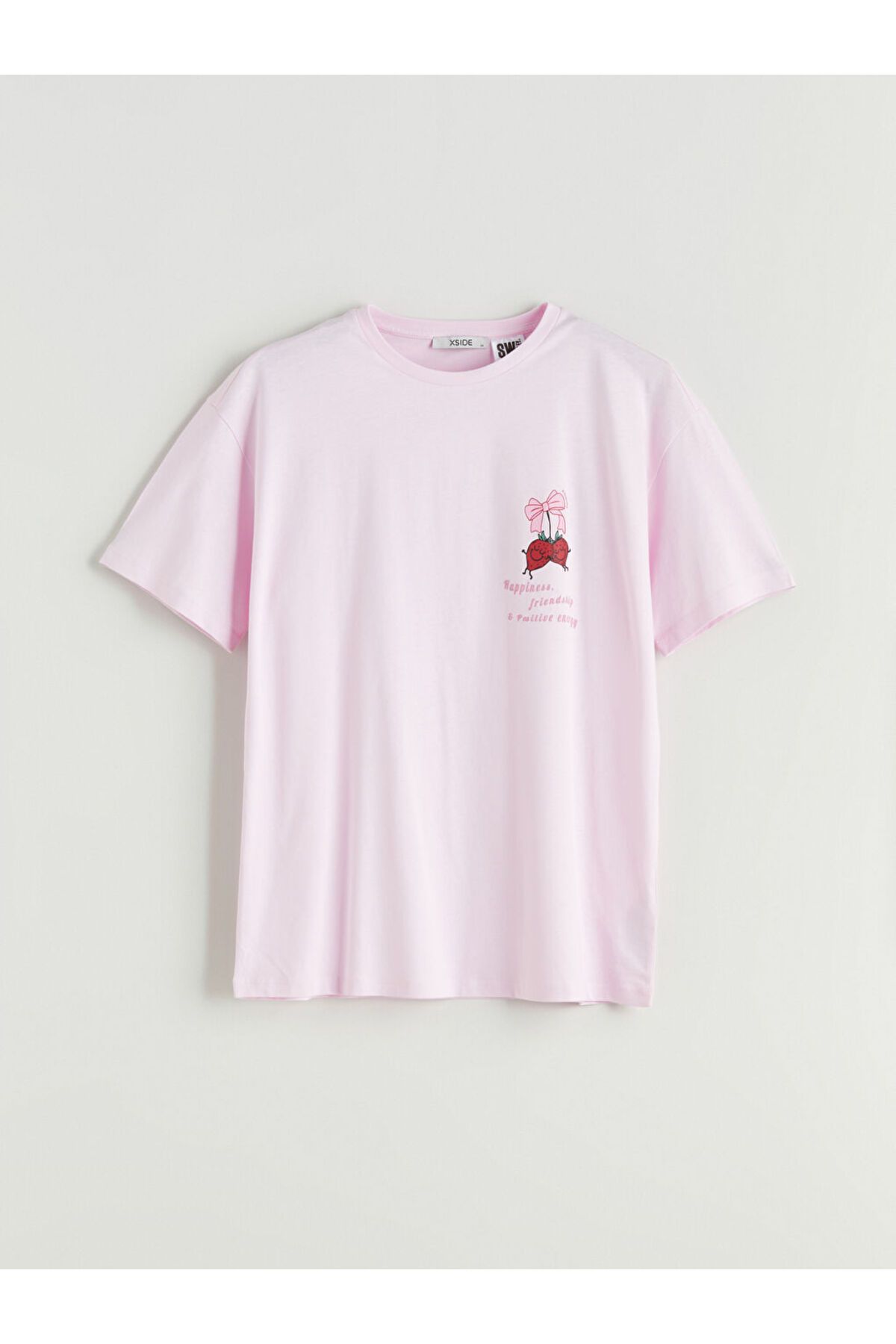 LC Waikiki XSIDE Pembe Bisiklet Yaka Smiley World Baskılı Kadın Tişört