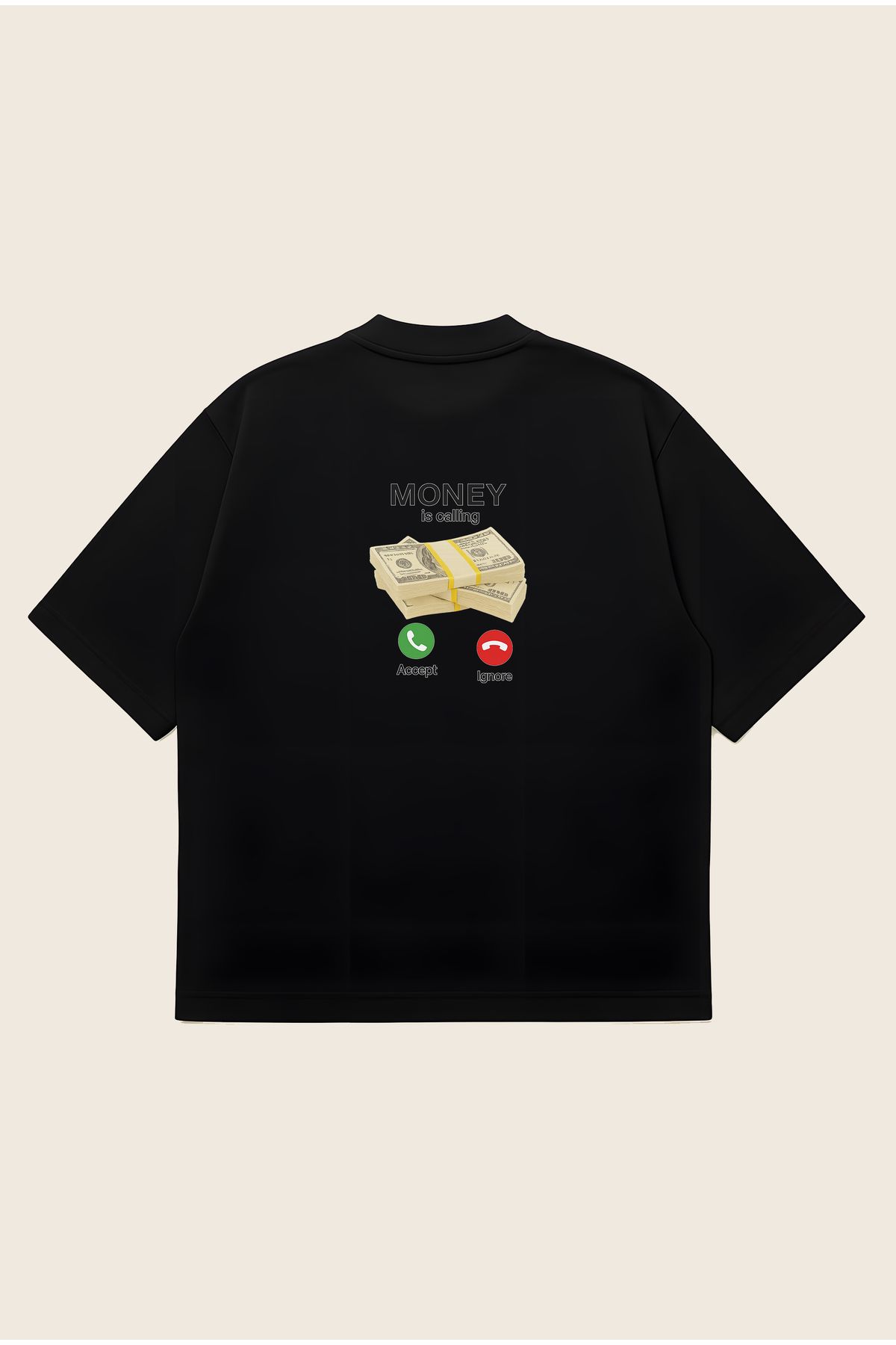Moon Dancer Money Call Unisex %100 Organik Pamuklu Kalın Dokulu Oversize Bisiklet Yakalı T-shirt