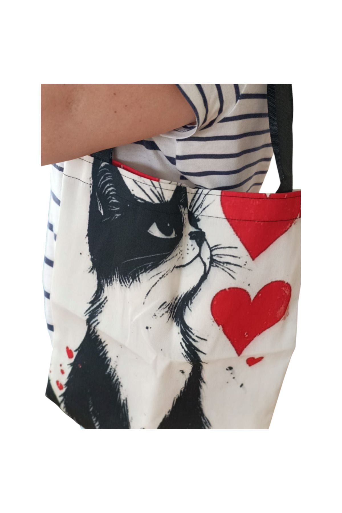 ORGANICYOU ZHEN YANYU Kare Kedi Grafikli Tote Çanta, Tekrar Kullanılabilir ve Katlanabilir