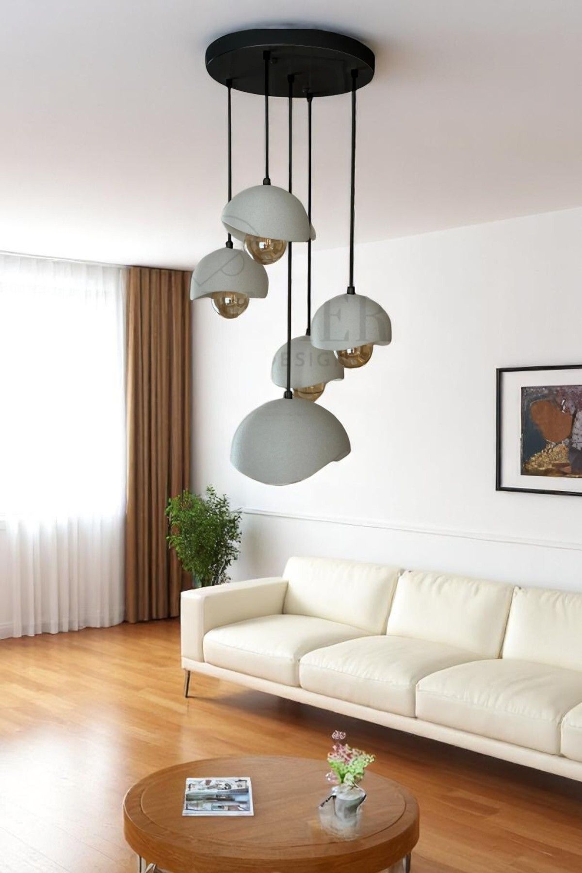 DREAM MODE Modern 5'li Avize Beton Dokulu - Salon ve Oturma Odası İçin Şık Tasarım (RUSTİK AMPUL HEDİYELİ)