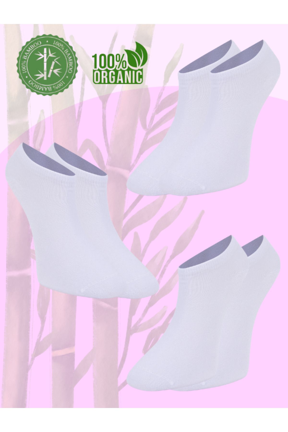 GIFT MALL %100 Gerçek Bambu Kadın Patik Çorap Dikişsiz 3'lü