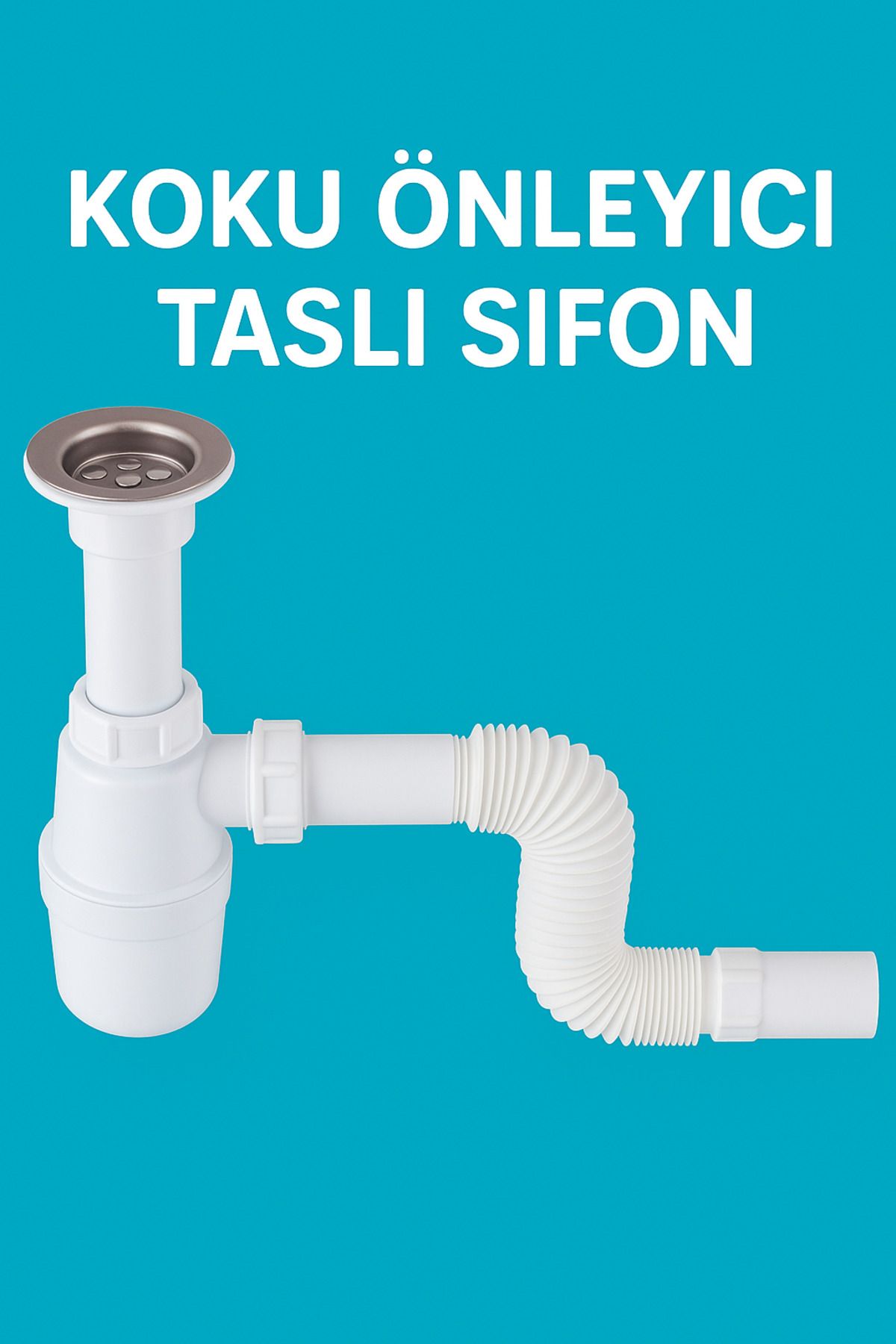 DESIPHON Koku Önleyici Taslı Lavabo Sifonu - Temizlenebilir Hazne, Körüklü Boru, Paslanmaz Giriş