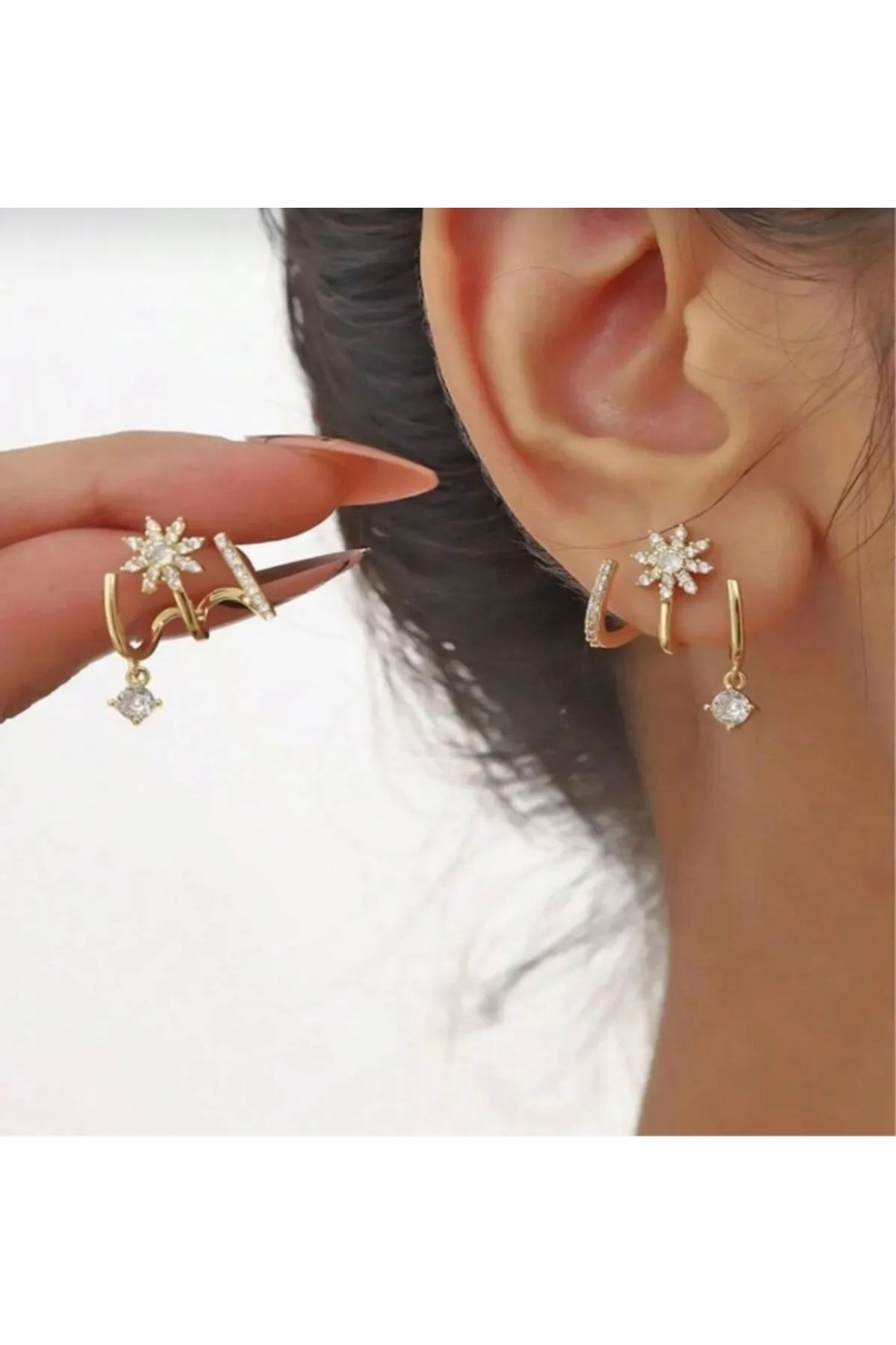 Asteria Jewelry Altın Rengi Çoklu Görünüm Küpe