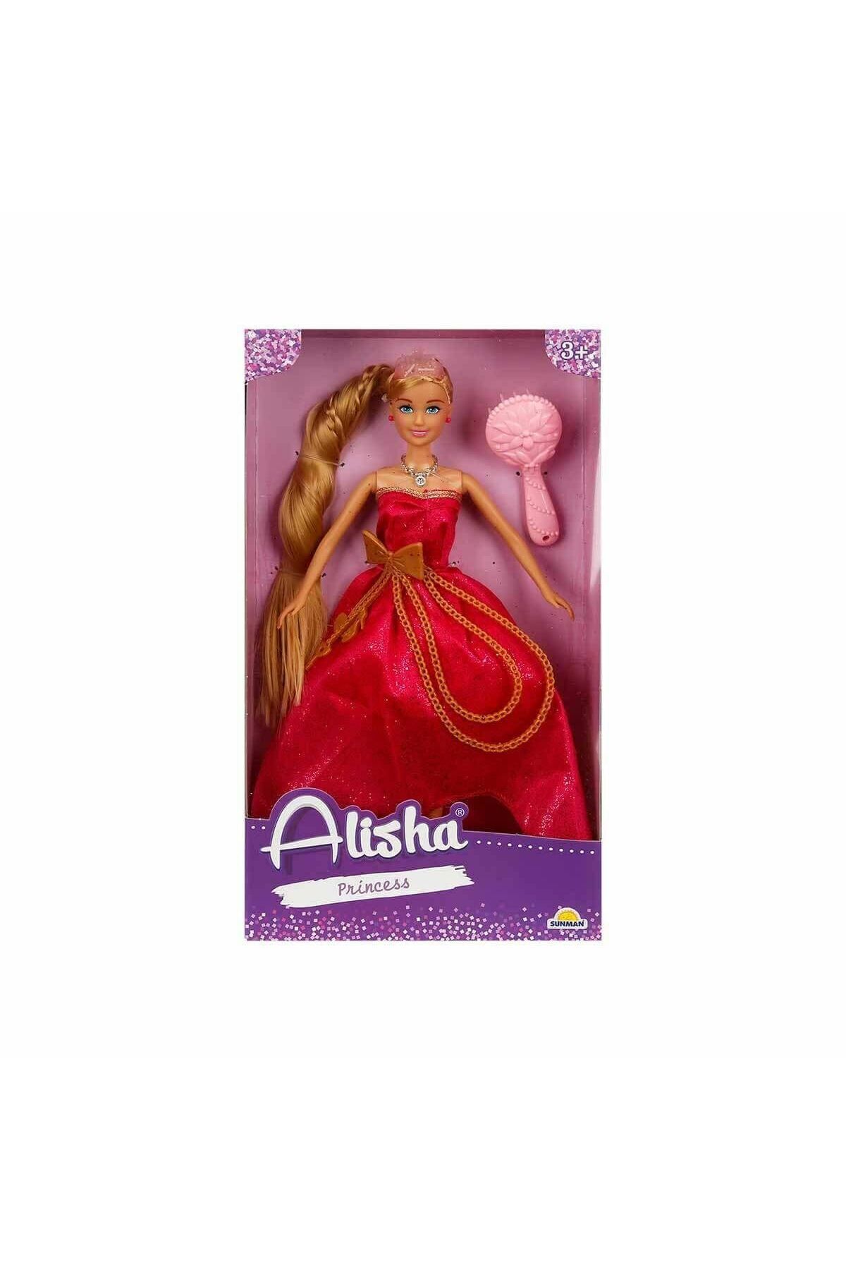 merland benvecocuk 0835 SUN-RST-SIS-MNK Alisha Prenses Uzun Saçlı Aksesuarlı Bebek Set 29 cm 3renk -Sunman
