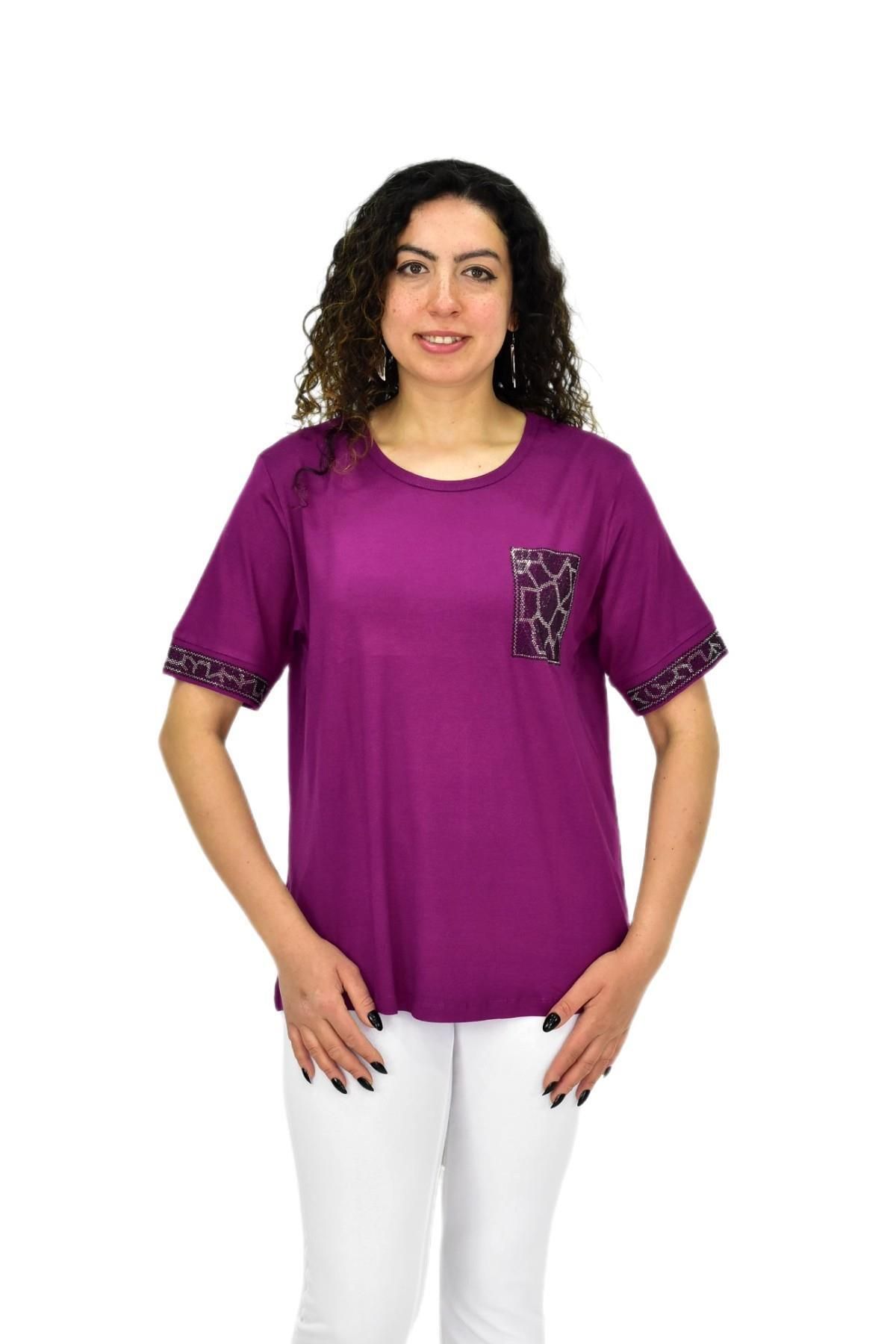 Caftan Kadın Kısa Kol Taşlı Bluz BGL-ST04709