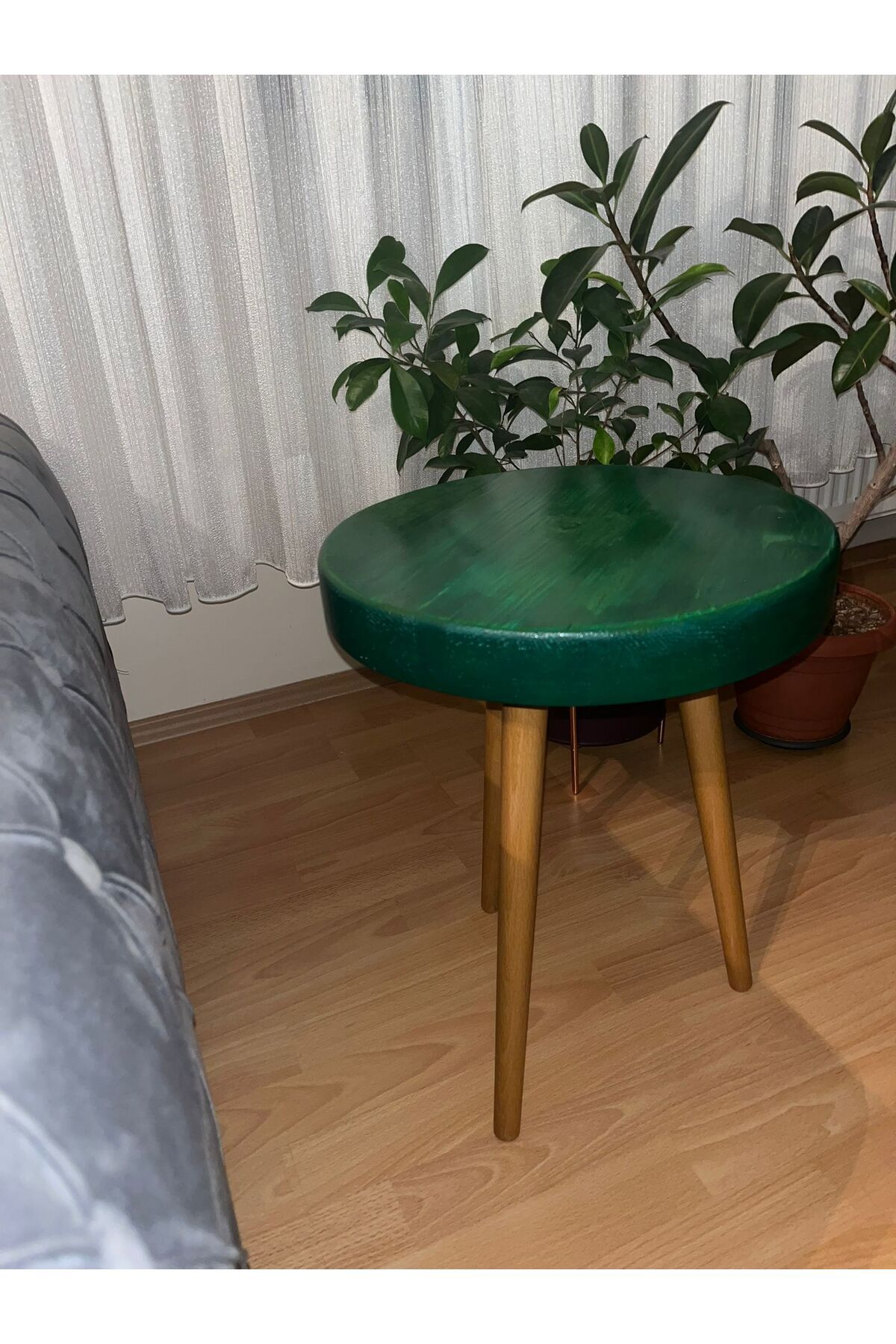 Ekübya Home Doğal Masif Ahşap Yuvarlak Tekli Yan Sehpa