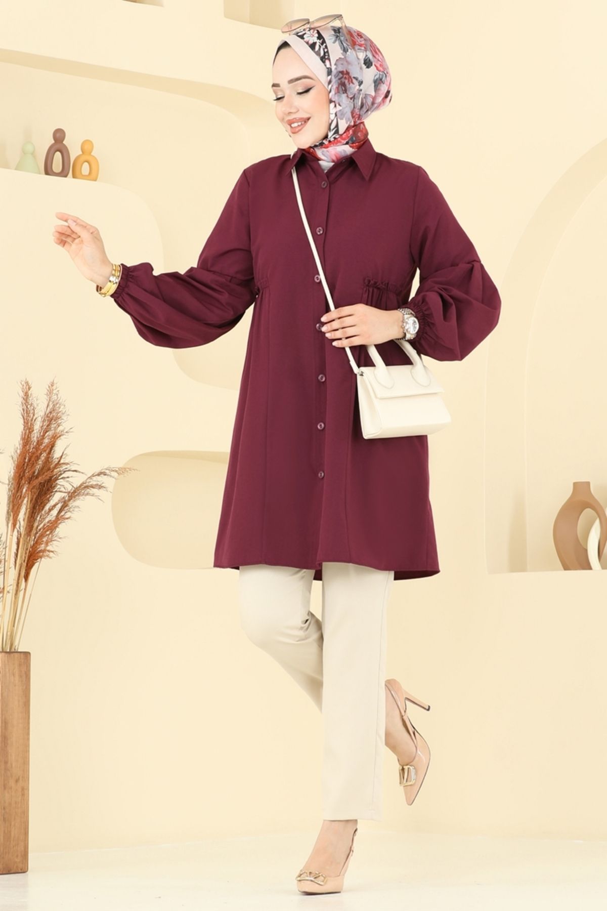 Modaselvim Gömlek Yakalı Tunik 3055KTR750 Bordo