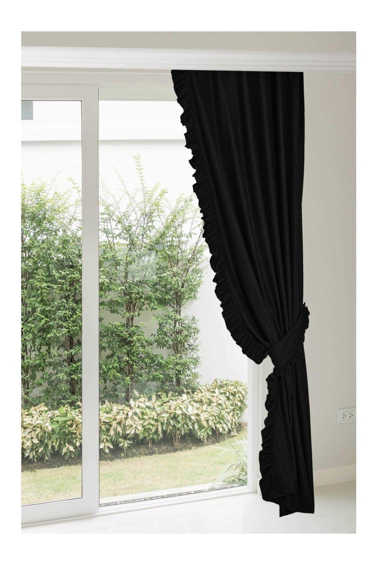 Sister Home Design Fırfırlı Vintage Kadifemsi Dertsiz Pamuk Keten Perde (En x Boy) - Tek Kanat