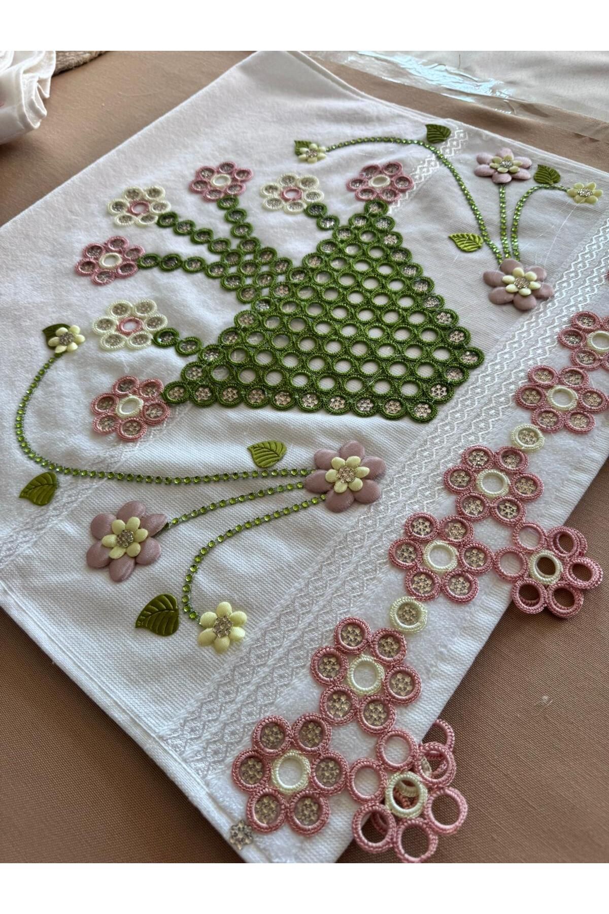TUTUYA TEXTIL EL ÖRGÜSÜ MEKİK İŞİ SEPETLİ DANTEL HAVLU ÇEYİZLİK HAVLU