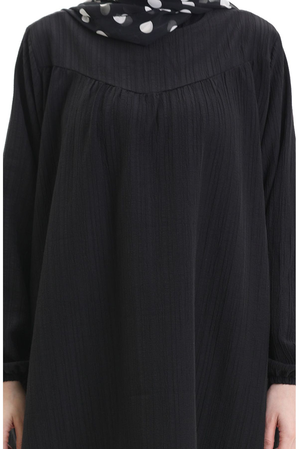 sefamerve-Tunic Trousers with Elastic Sleeves Double Set 0103-01 Black 5