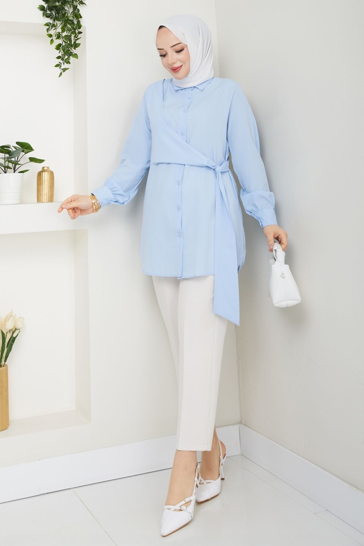 Modaselvim Yandan Bağlamalı Tunik 126ASN888 Bebe Mavisi