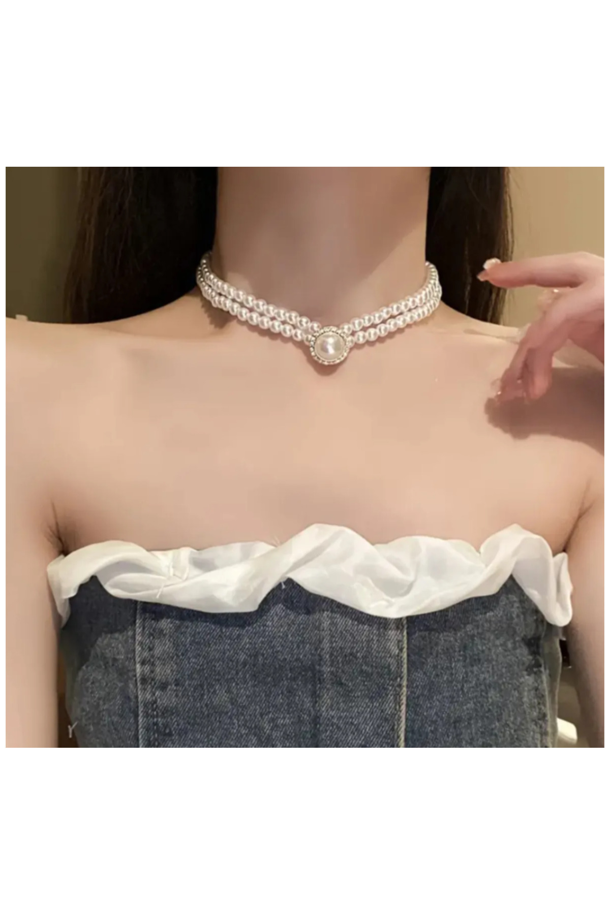 maia Gümüş Rengi 3’lü İnci Takı Seti – 2 Sıra Kolye + Küpe + Yüzük