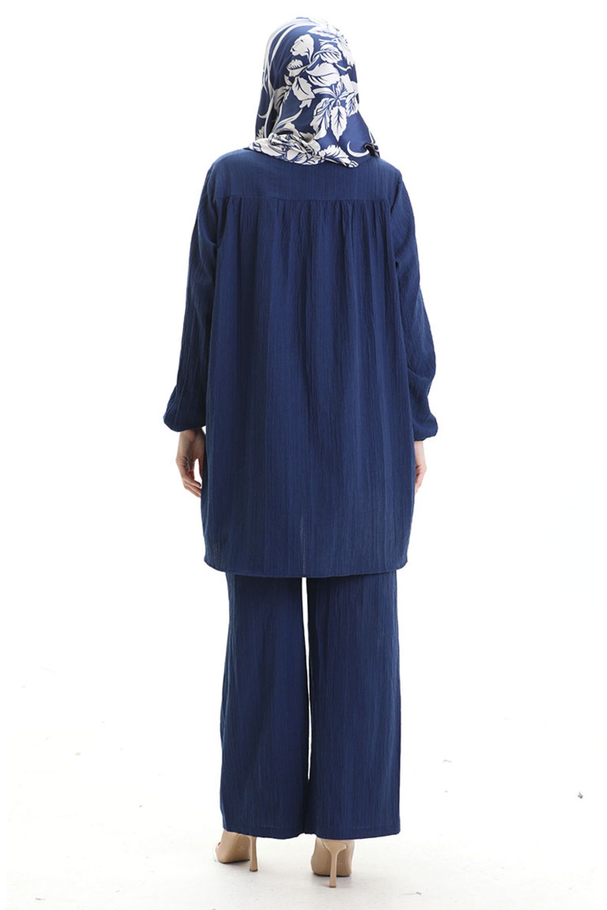 sefamerve-Tunic Trousers with Elastic Sleeves Double Set 0103-04 Indigo 6