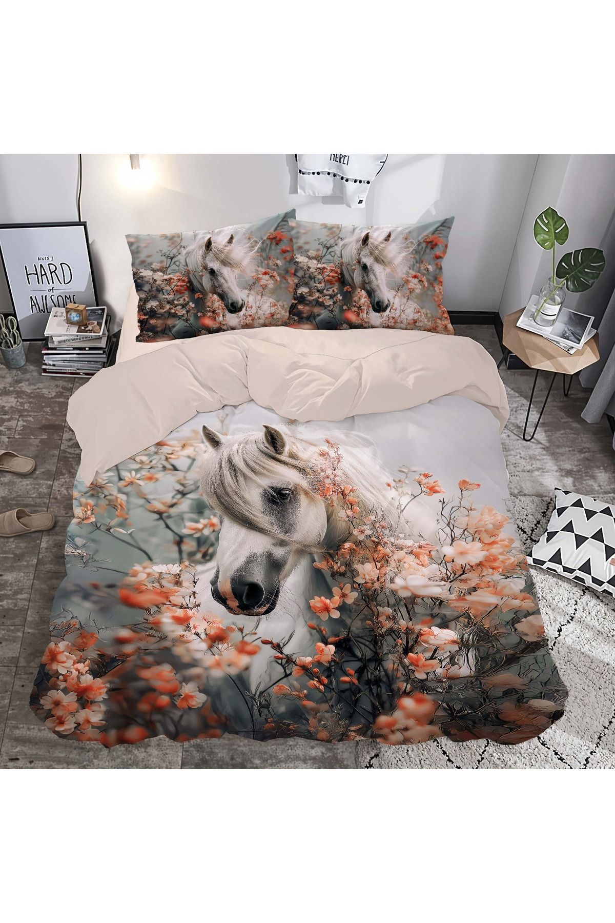 hediyechy GİFT DUVET COVER rüya at temalı 3d Baskılı Çift Kişilik Nevresim Takımı