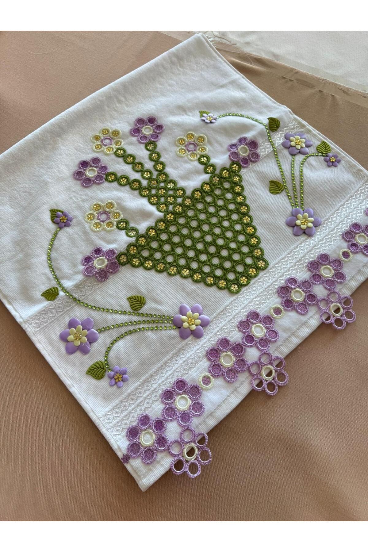TUTUYA TEXTIL EL ÖRGÜSÜ MEKİK İŞİ SEPETLİ DANTEL HAVLU ÇEYİZLİK HAVLU