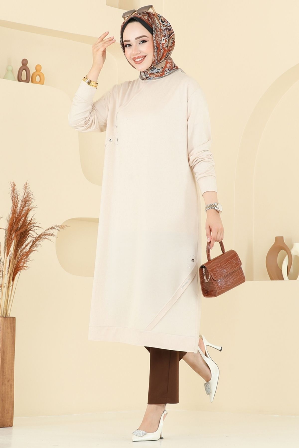 Modaselvim Aksesuar Detay Tesettür Tunik 2701AYD574 Taş