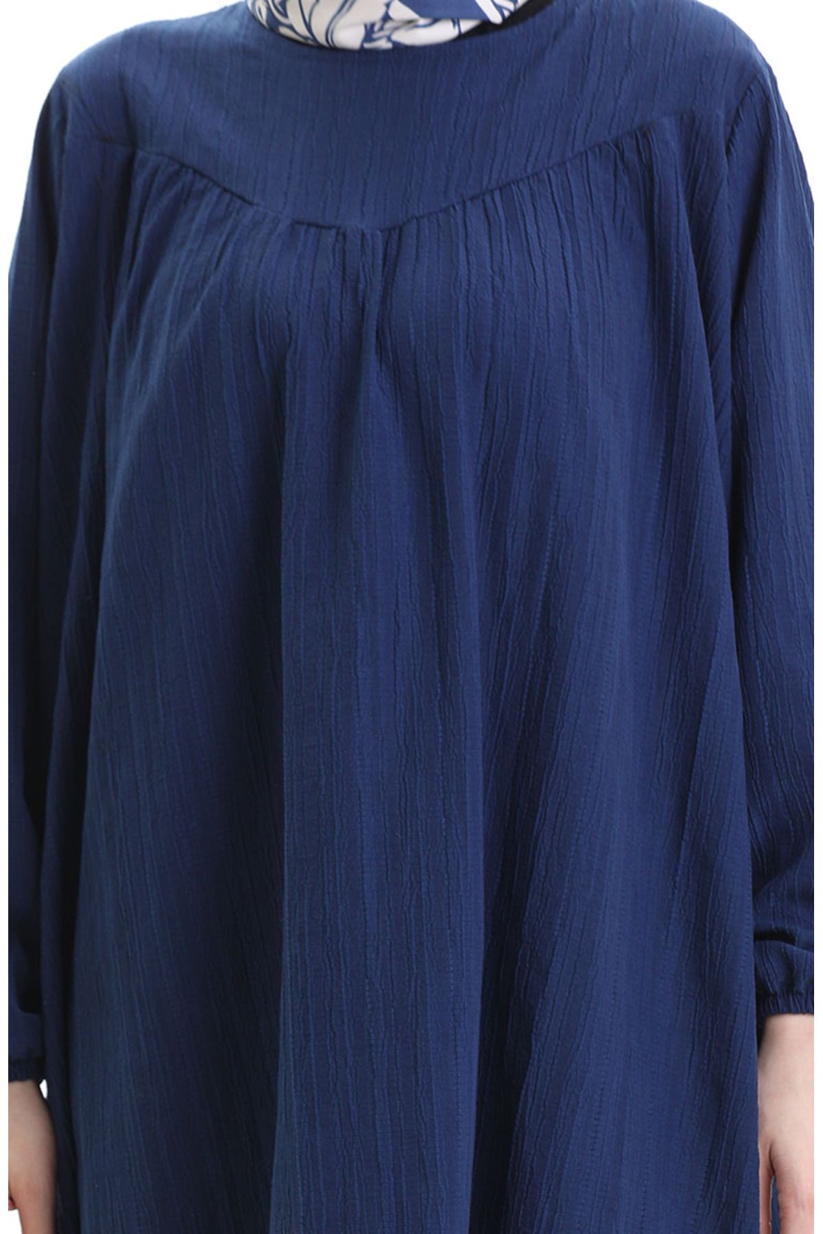 sefamerve-Tunic Trousers with Elastic Sleeves Double Set 0103-04 Indigo 5