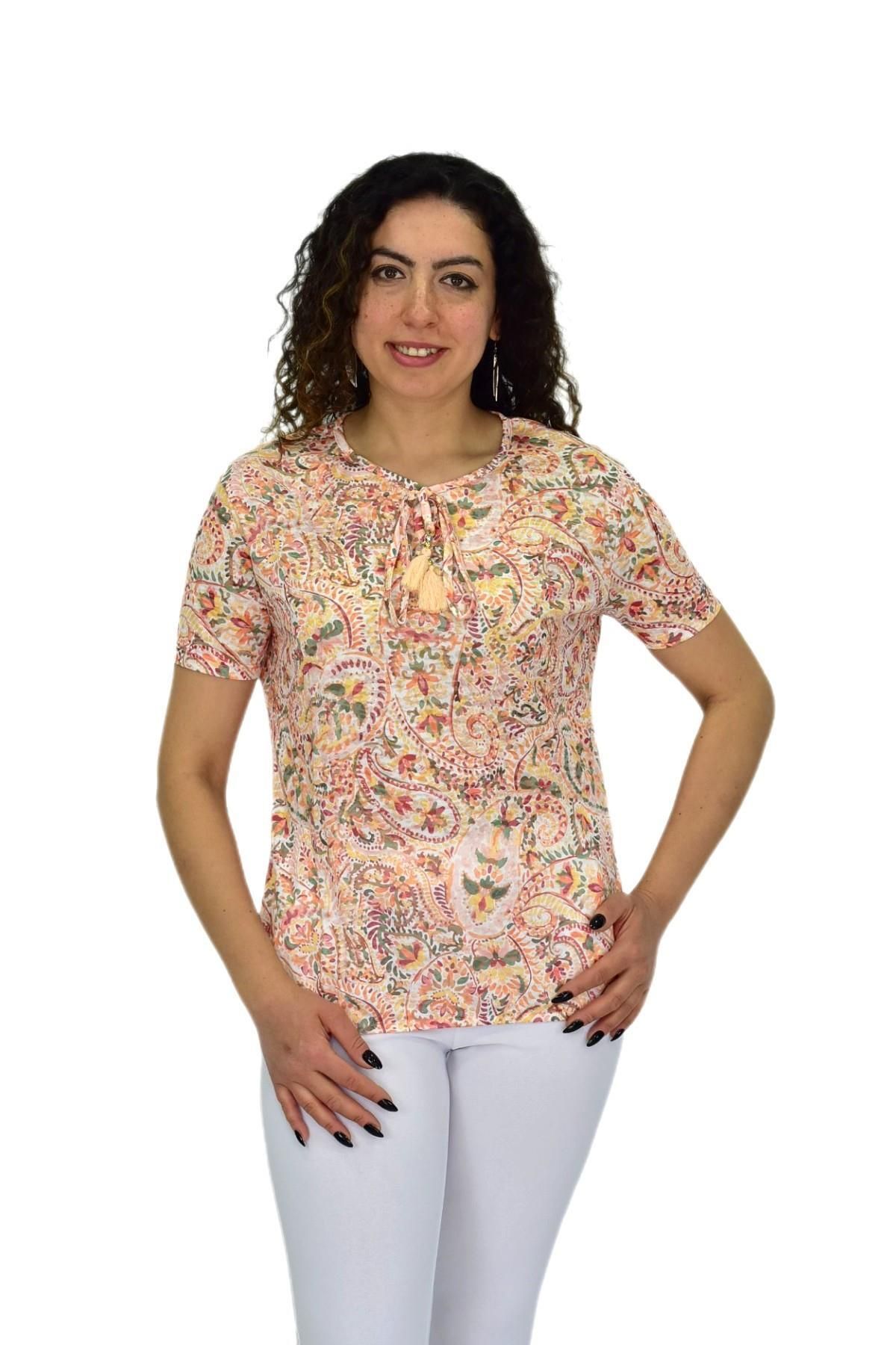LİNSOLİTA Kadın Kısa Kol Baskılı Bluz BGL-ST04703