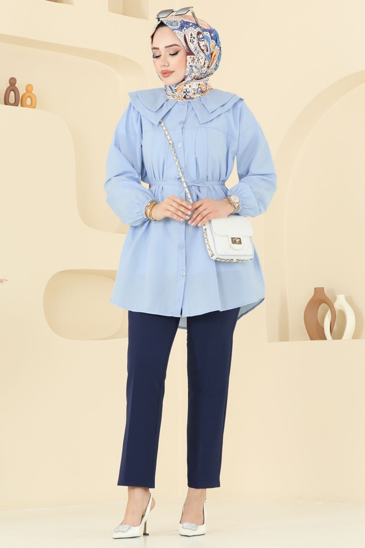 Modaselvim Bebe Yaka Tesettür Tunik 228ASN888 Bebe Mavisi