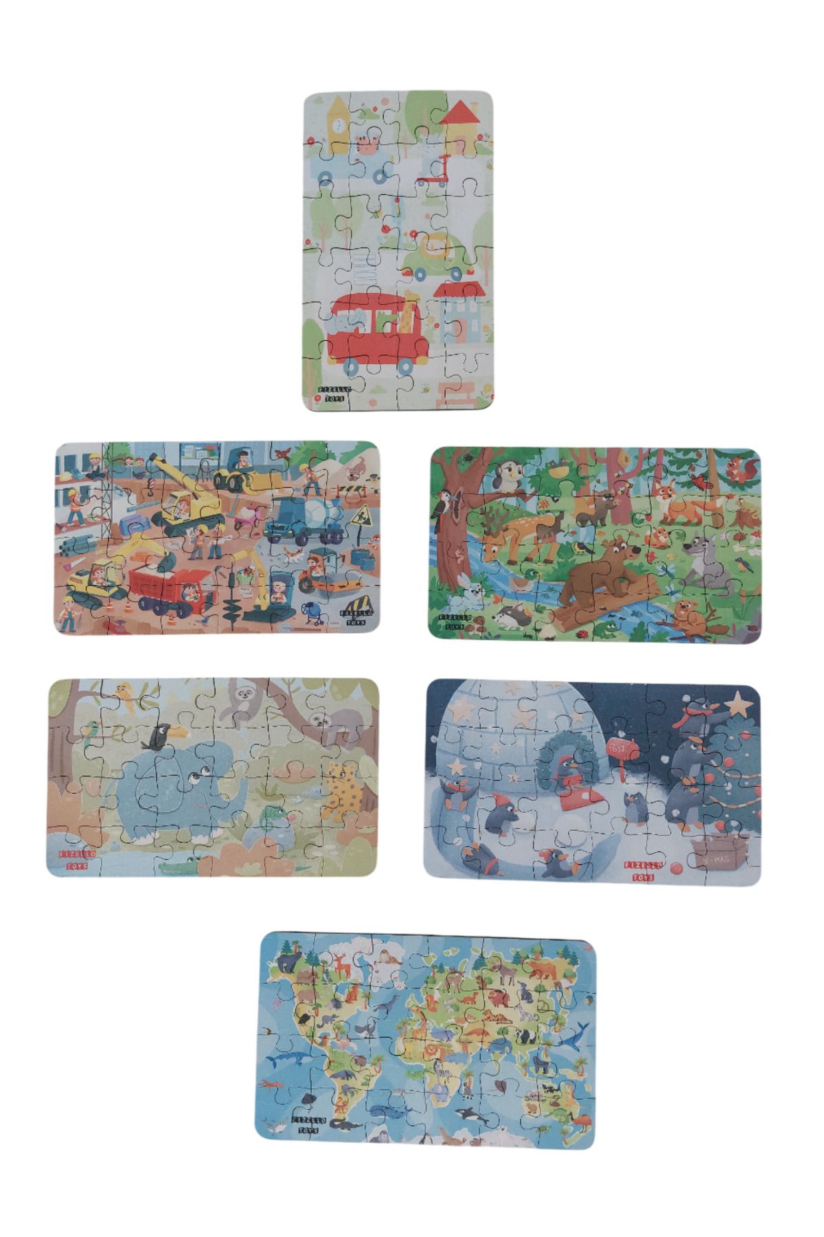 Fizello 6 Adet 24 Parça 12,5 x 21 cm Eğitici Ve Öğretici Ahşap Çocuk Puzzle & Yapboz Oyuncak Çerçevesiz