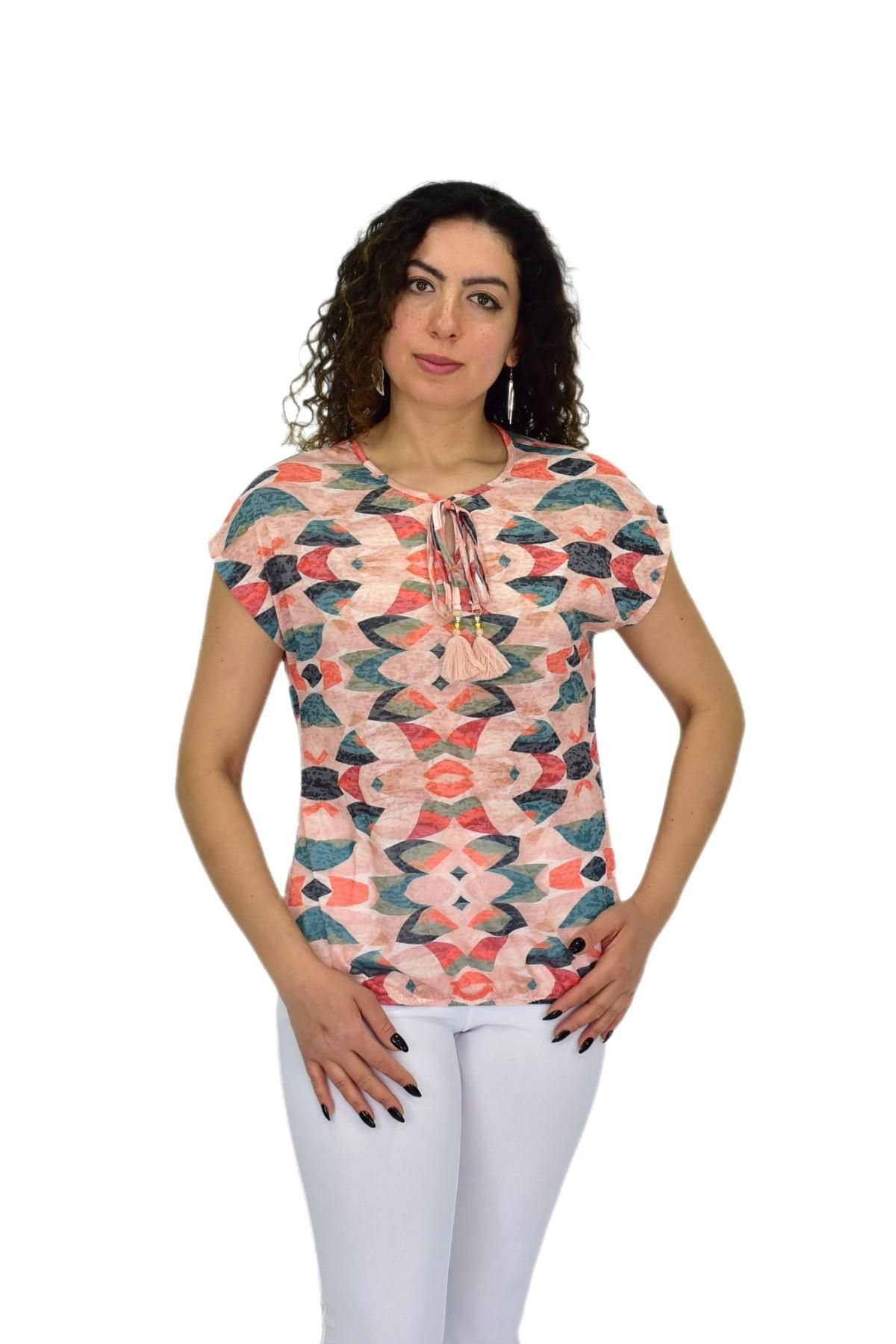 LİNSOLİTA Kadın Kısa Kol Baskılı Bluz BGL-ST04693