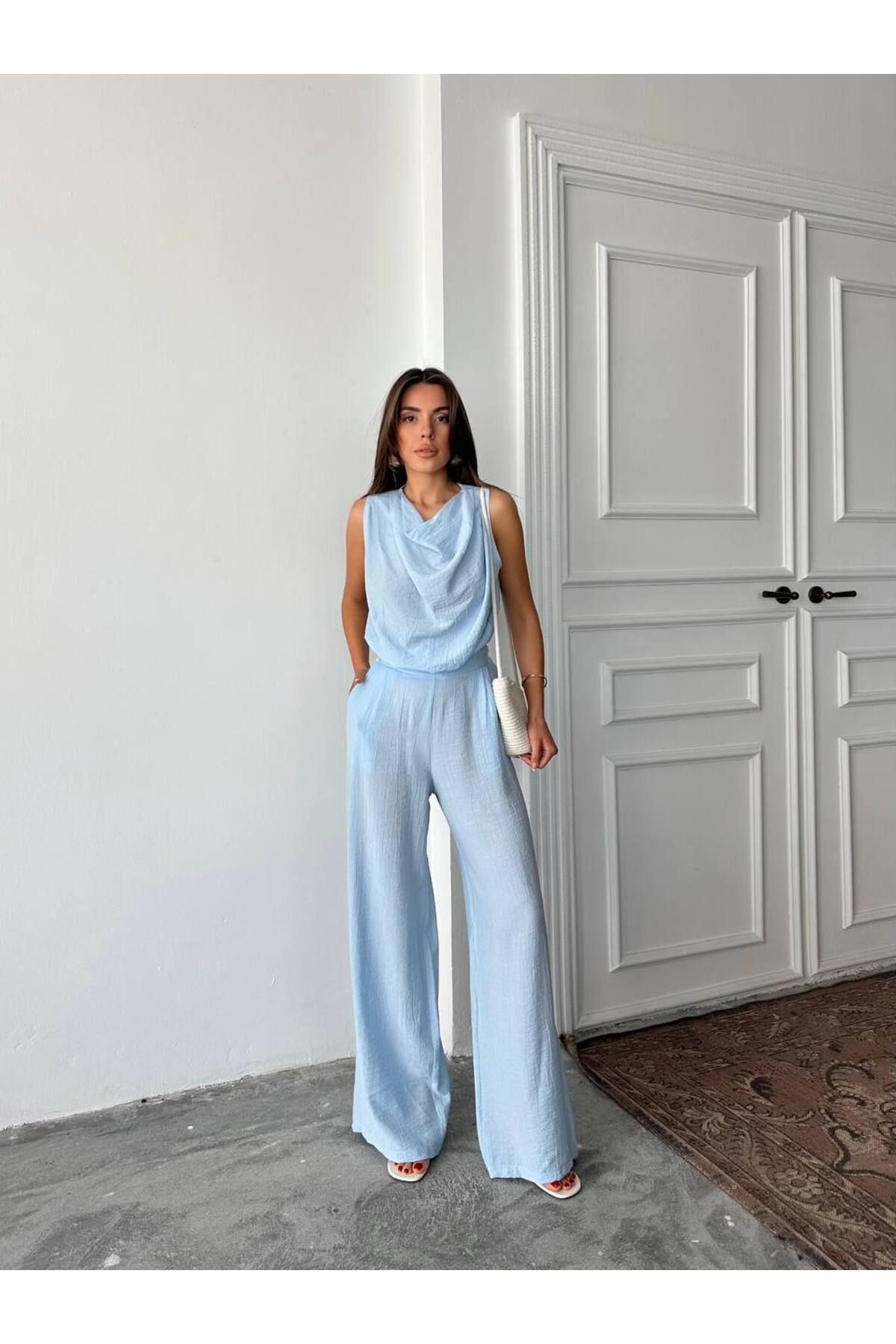 'Ello Degaje Yaka Bluz Palazzo Pantolon Takım