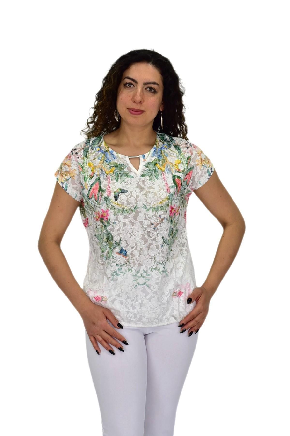 LİNSOLİTA Kadın Kısa Kol Baskılı Bluz BGL-ST04691