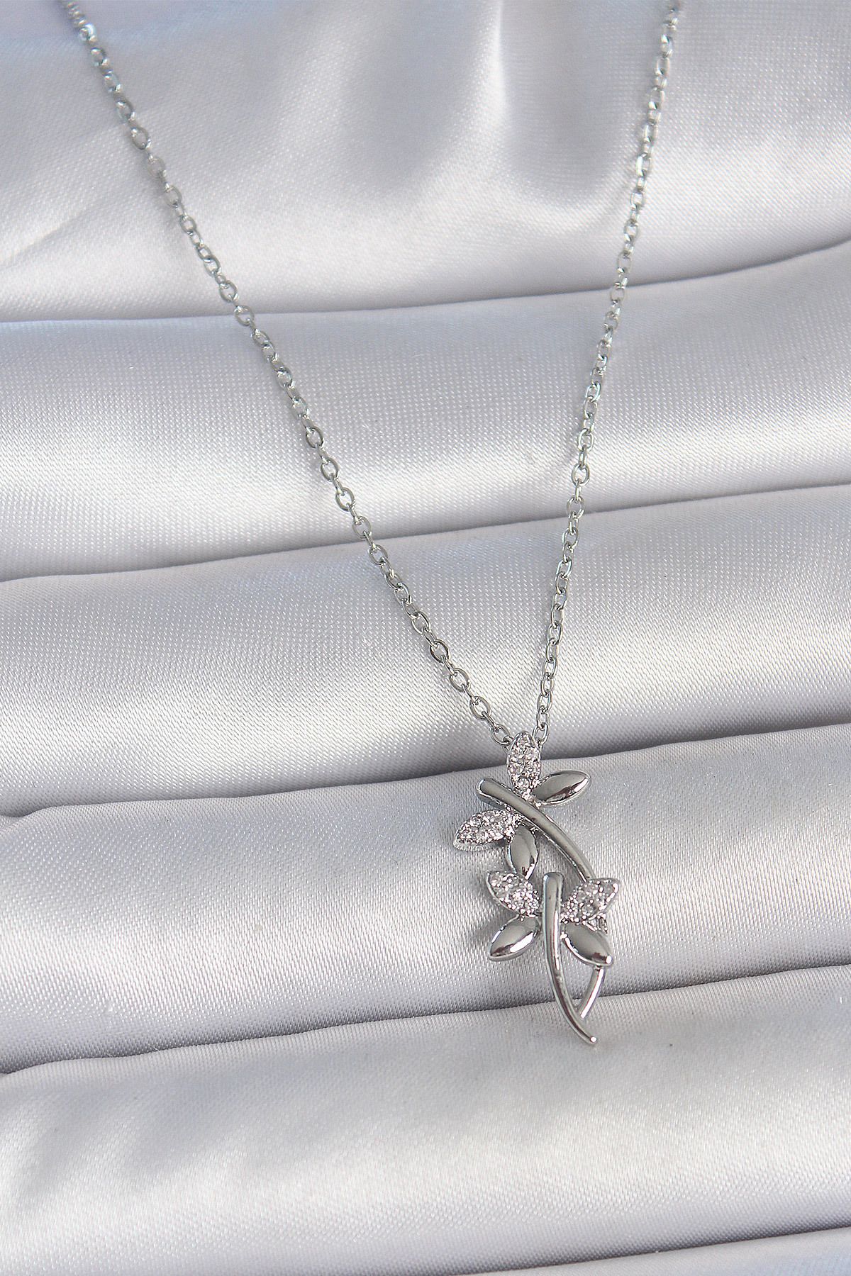 Angel Of Life 316L Çelik Gümüş Renk Zincir Zirkon Taşlı Yusufçuk Model Kadın Kolye - TJ-BKO10036