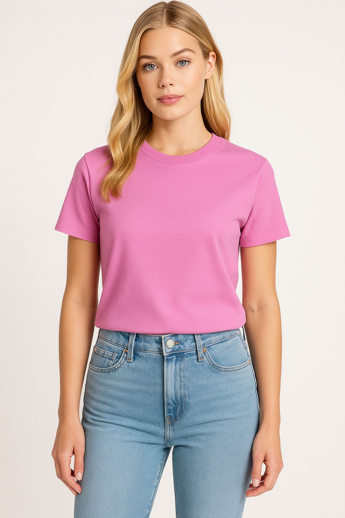 fashionlabstore Bisiklet Yaka Pembe Tişört