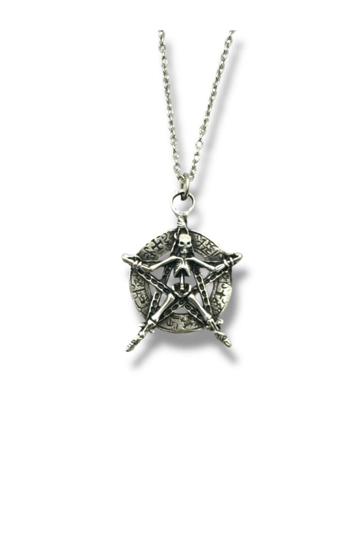 Herşey Nota Pentagram İskelet Kolye 60 cm Zincir Erkek Kadın Trend Aksesuar