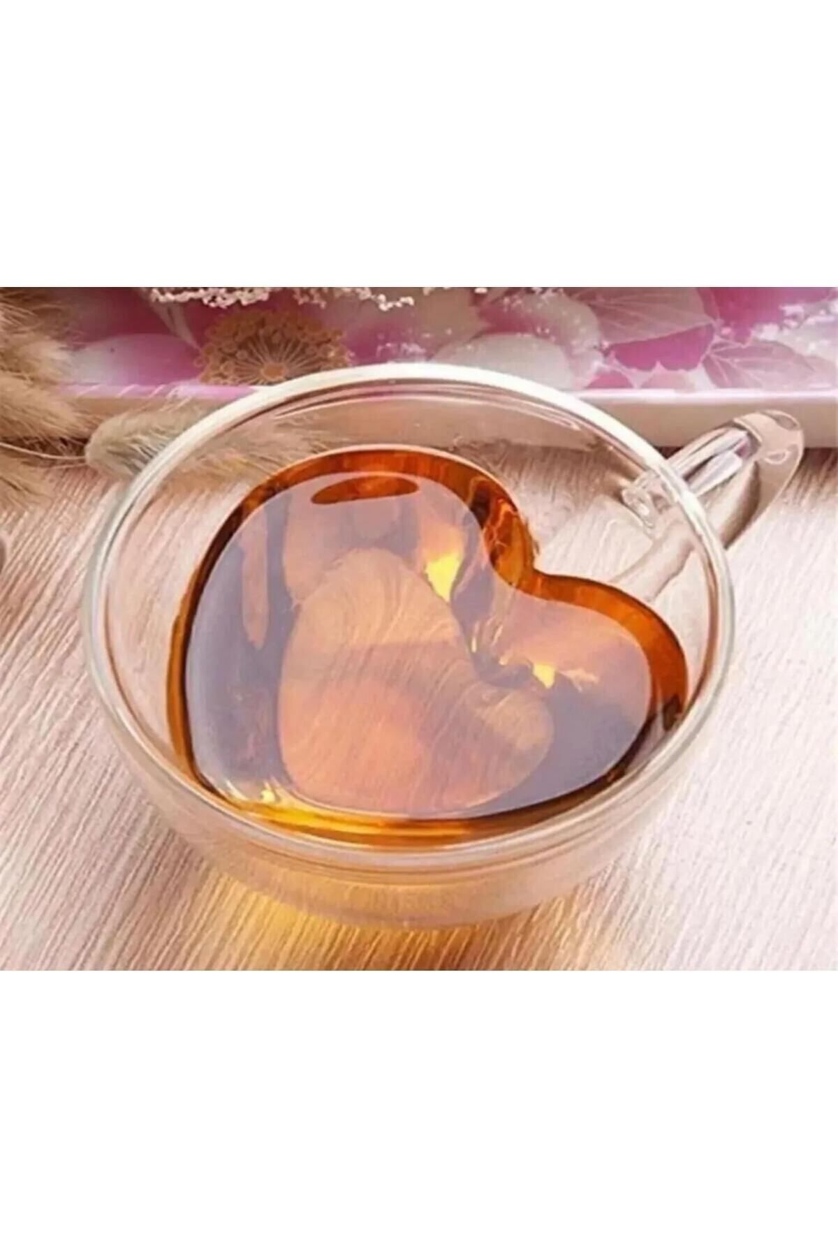 musellife Çift Çidarlı Isı Yalıtımlı Kalpli Cam Kupa 150 ml 2'li
