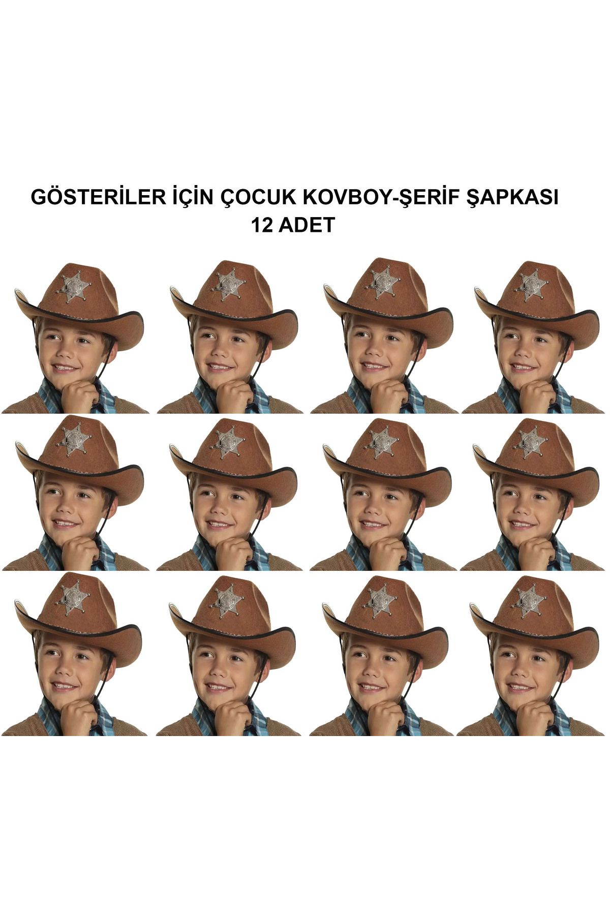 feifei Kovboy Şerif Şapkası Kahve 12 Adet - Kostüm, Parti Ve Gösteri Şapkası