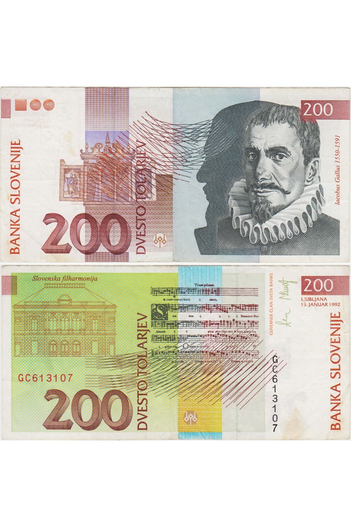 Banknoting SLOVENYA 200 TOLARJEV 1992 BU TİPİN BASILDIĞI İLK YIL-AZ ÇIKAN TARİH. ÇOK ÇOK TEMİZ KONDİSYON.