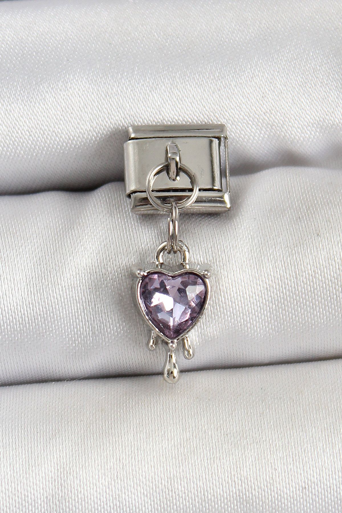 Angel Of Life 316L Çelik Gümüş Renk Mor Kalp Model Nomination Charm - TJ-BC1490
