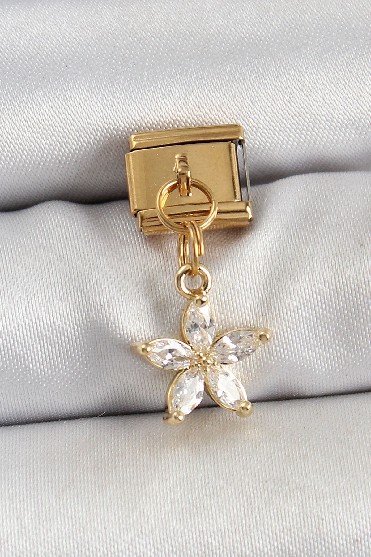 Angel Of Life 316l Çelik Sallantılı Zirkon Taşlı Çiçek Model Gold Renk Nomination Charm