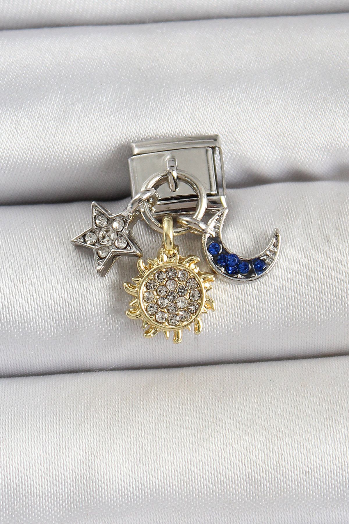 Angel Of Life 316L Çelik Sallantılı Zirkon Taşlı Güneş Ay Ve Yıldız Çoklu Model Gümüş Renk Nomination Charm - TJ-B