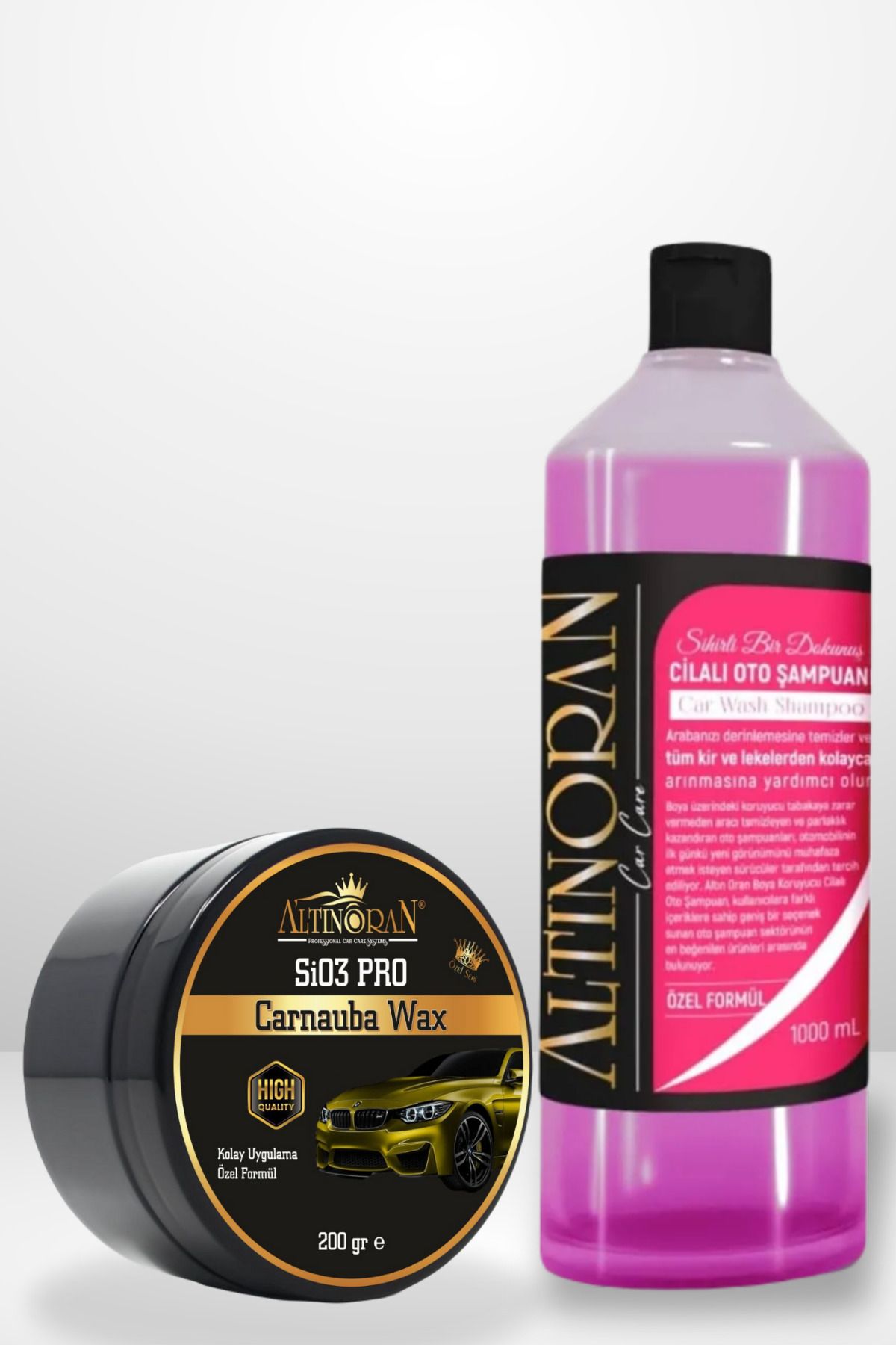 Altınoran Seramik wax ve Oto Şampuan Seti | Sio3 Pro Carnauba wax 200gr ve Cilalı Şampuan 1L