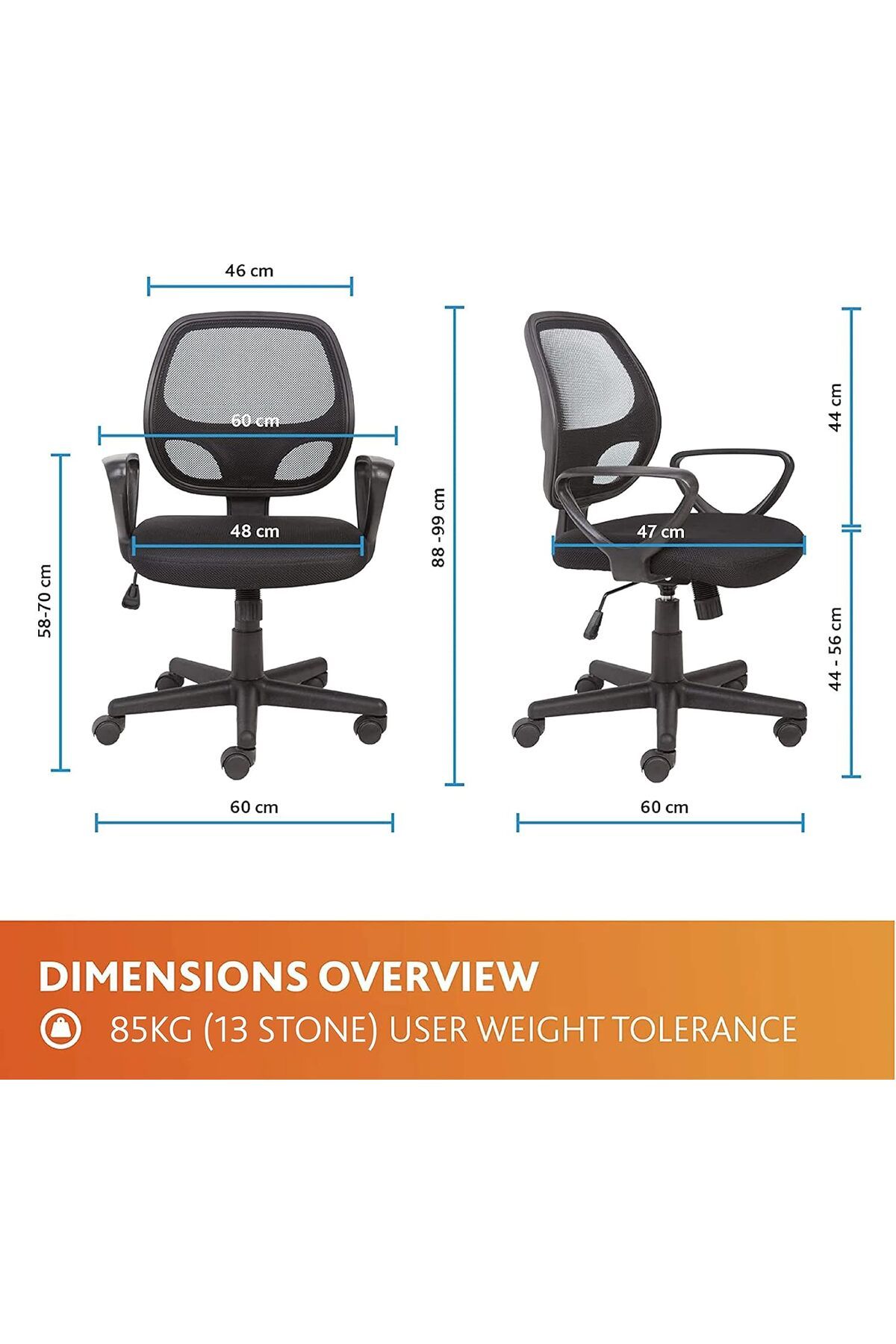 COOYA-Office Computer Chair Seat,Height Adjustable 360° Swivel,with Armrests,Upholstered Mesh,Low-Back 3