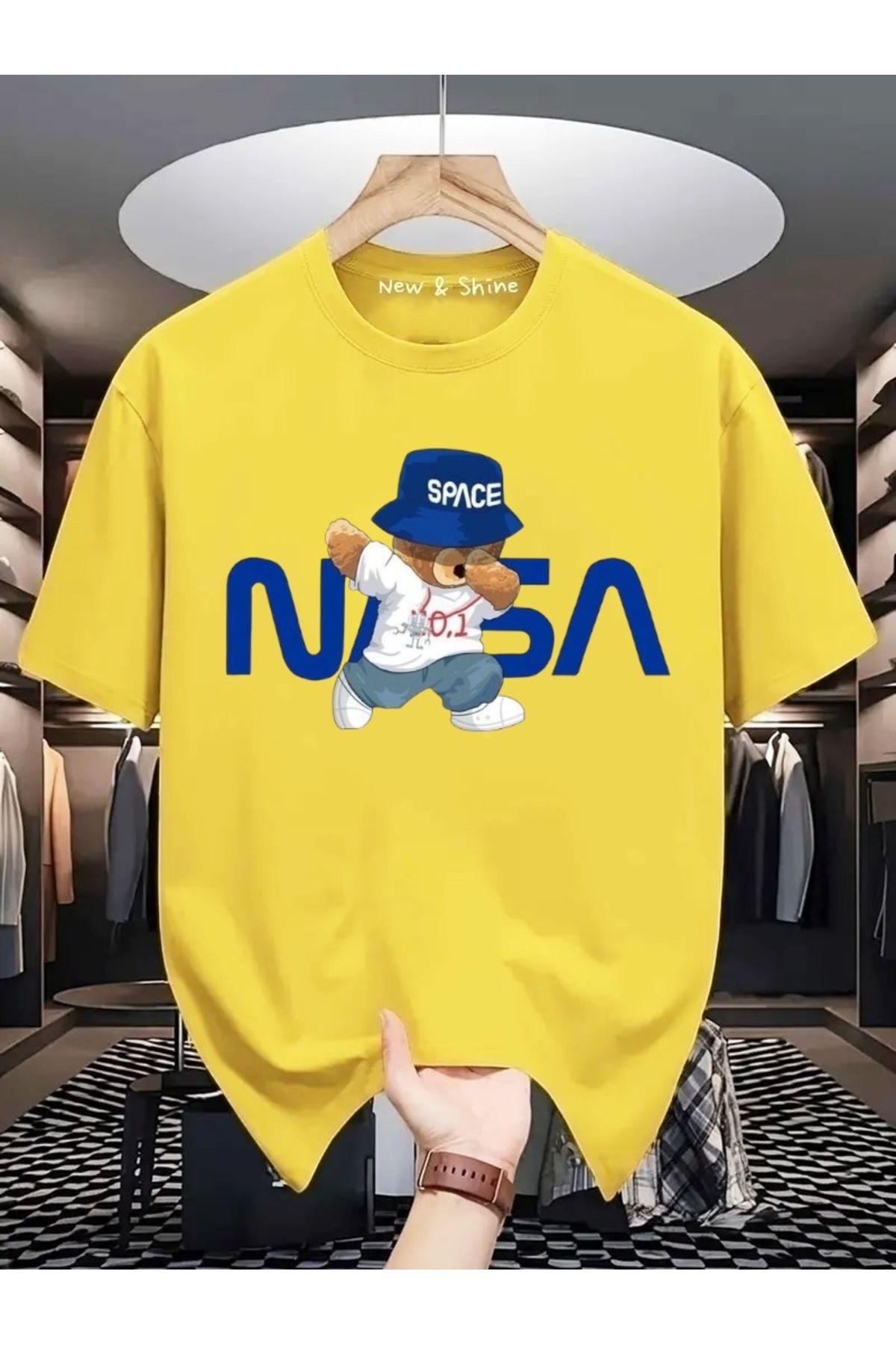 New Shine Nasa Space Ayı Baskılı Oversize T-Shirt