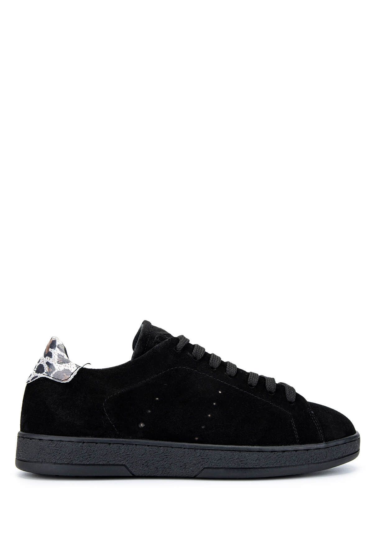 Tamer Tanca Kadın Hakiki Deri Siyah Süet/Siyah Beyaz Leopar Sneakers & Spor Ayakkabı